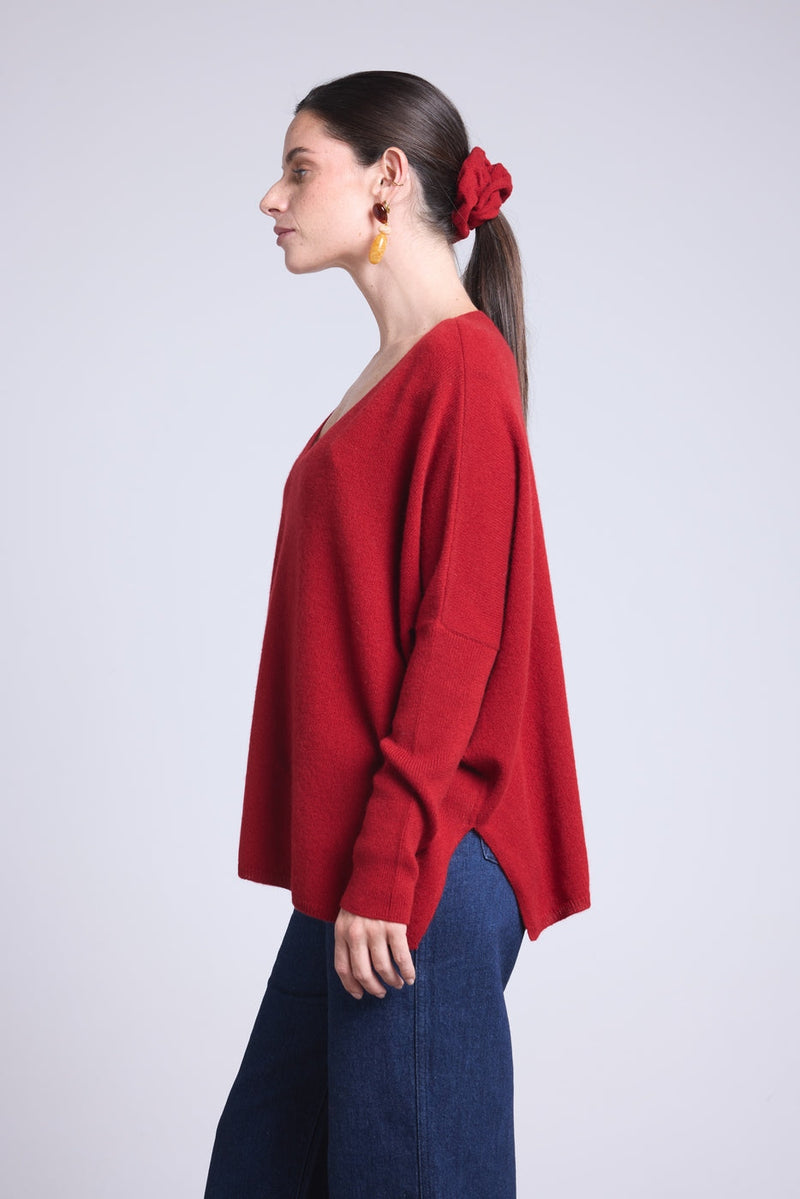 Poncho Celeste V-Neck Sweater - Burgundy Red - Women