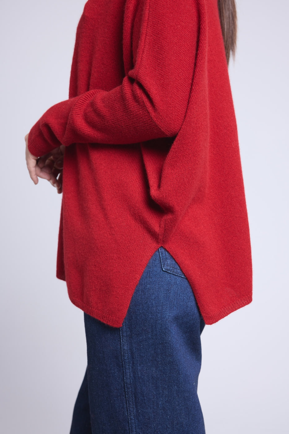 Jersey Cuello en V Poncho Celeste - Rojo Burdeos - Mujer