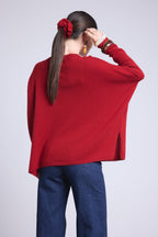 Celeste V-Neck Poncho Jumper - Burgundy - Women