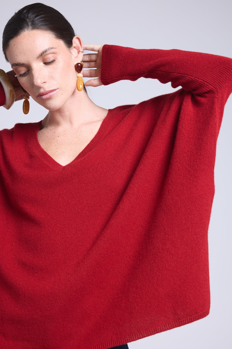 Celeste V-Neck Poncho Jumper - Burgundy - Women