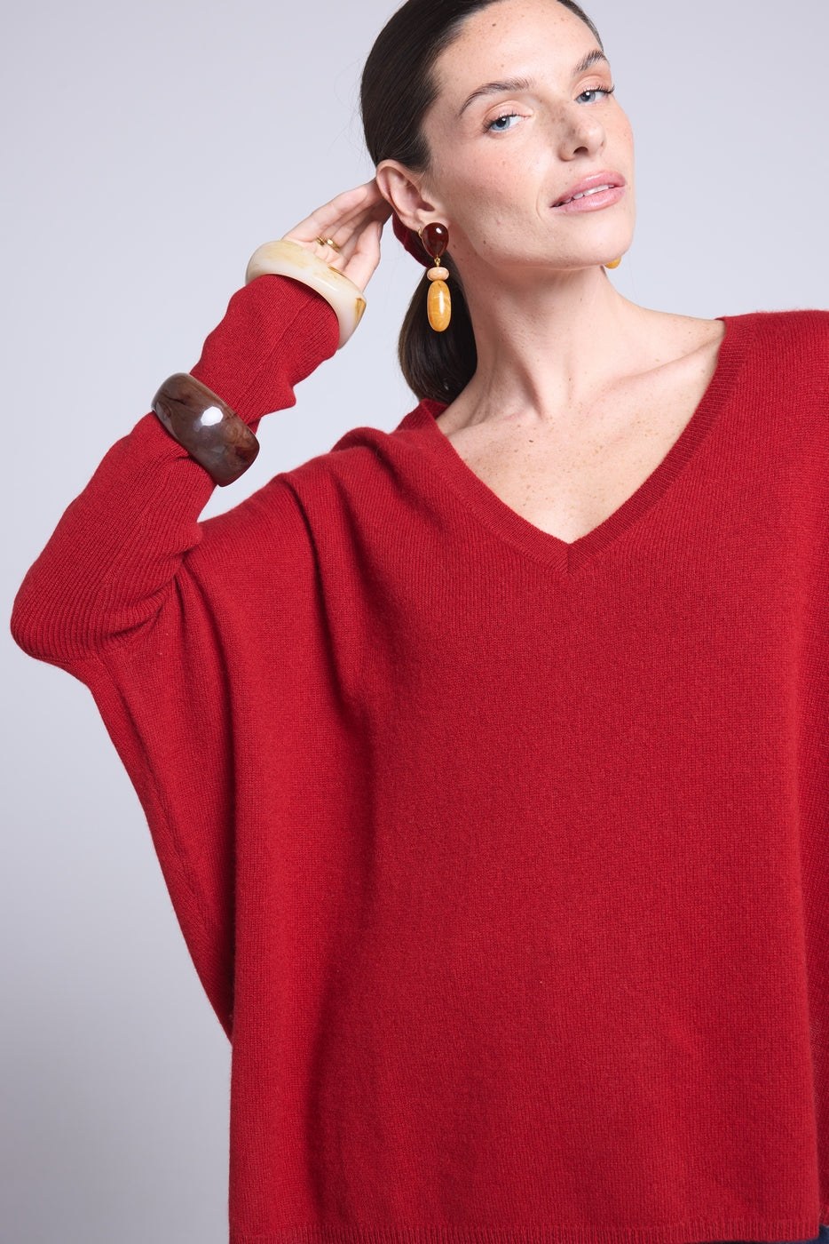 Celeste V-Neck Poncho Jumper - Burgundy - Women