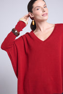 Poncho Celeste V-Neck Sweater - Burgundy Red - Women