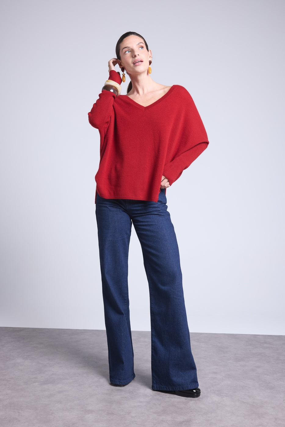Celeste V-Neck Poncho Jumper - Burgundy - Women