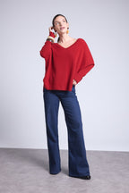 Celeste V-Neck Poncho Jumper - Burgundy - Women