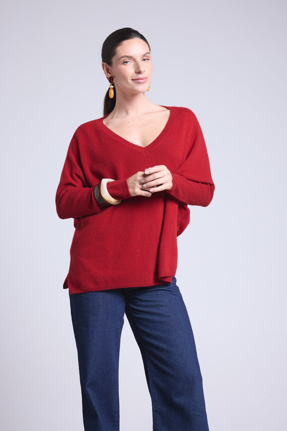 Celeste V-Neck Poncho Jumper - Burgundy - Women