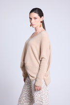 Pull Col V Poncho Celeste - Beige Creme - Femme