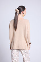 Pull Col V Poncho Celeste - Beige Creme - Femme