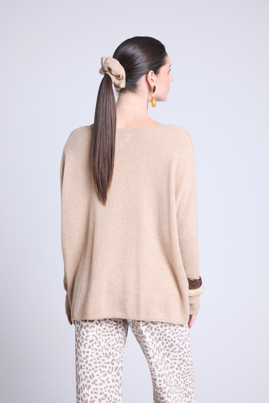 Pull Col V Poncho Celeste - Beige Creme - Femme
