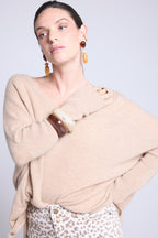 Pull Col V Poncho Celeste - Beige Creme - Femme