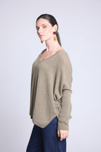 Jersey poncho de cuello en V Celeste - Verde caqui - Mujer