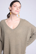 Jersey poncho de cuello en V Celeste - Verde caqui - Mujer