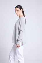 V-Neck Poncho Jumper Celeste - Light Grey - Women