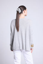 Jersey Cuello en V Poncho Celeste - Gris Claro - Mujer