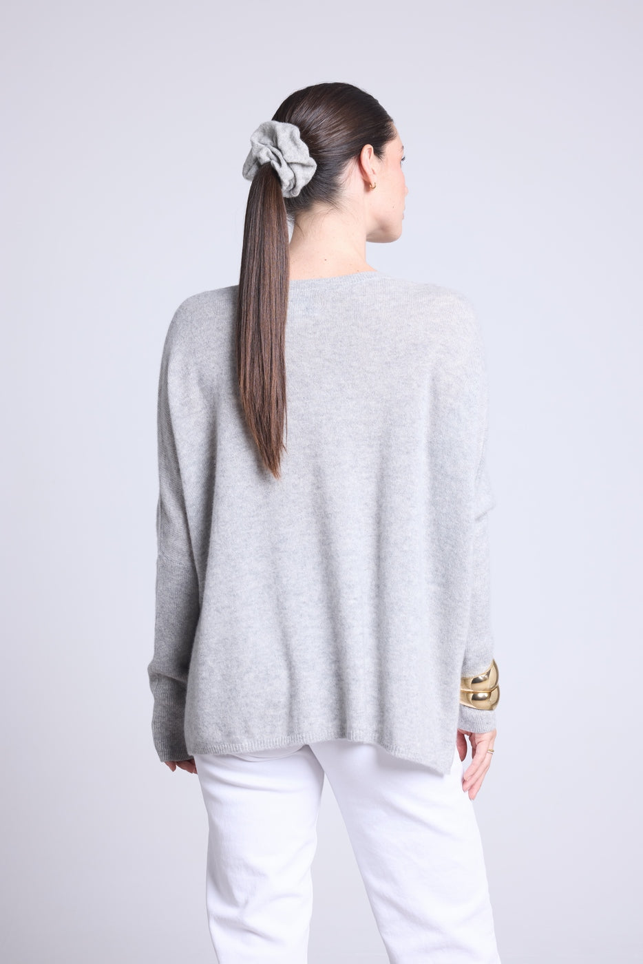V-Neck Poncho Jumper Celeste - Light Grey - Women