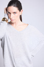 V-Neck Poncho Jumper Celeste - Light Grey - Women