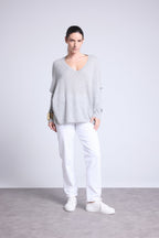 V-Neck Poncho Jumper Celeste - Light Grey - Women