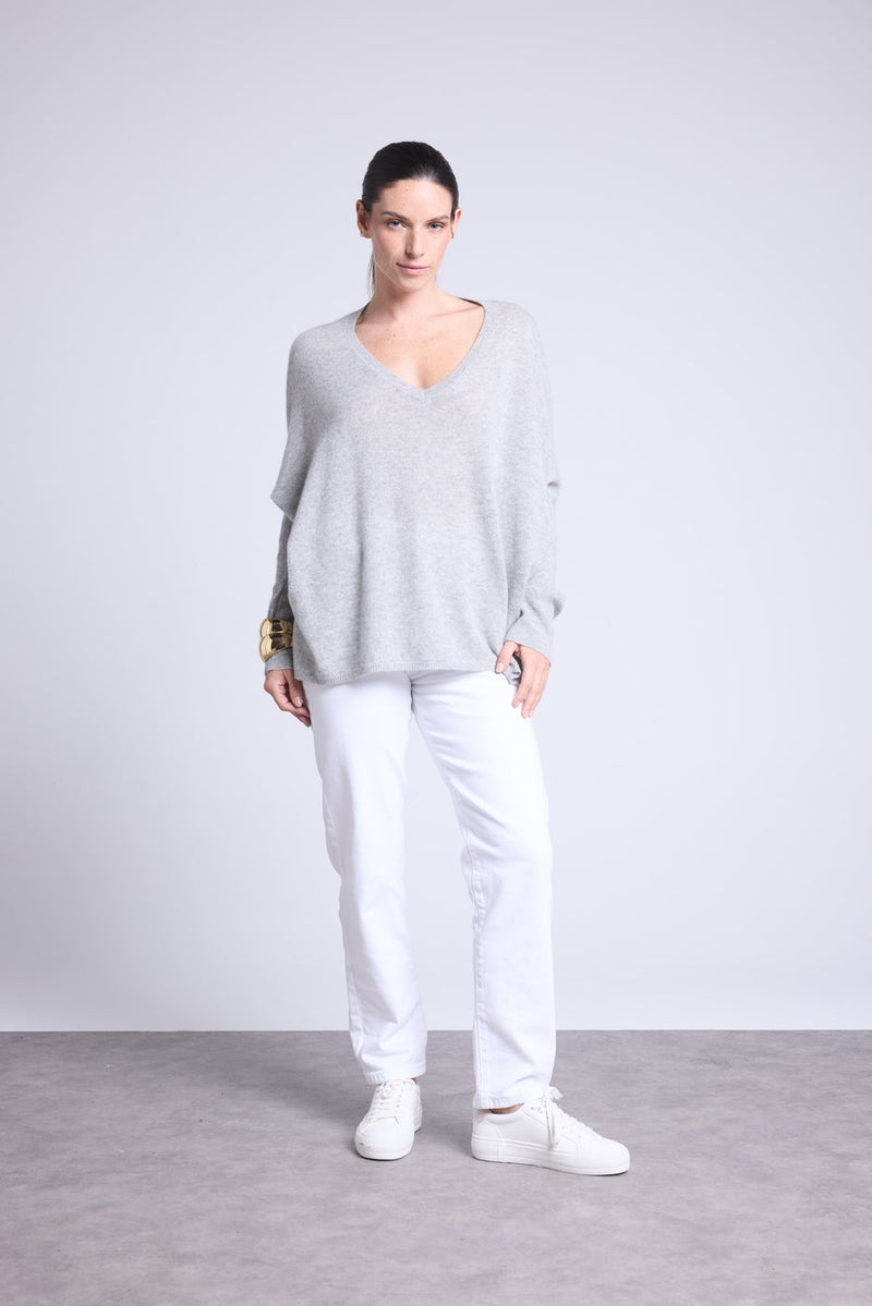 Pull Col V Poncho Celeste - Gris Clair - Femme