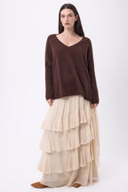 Pull Col V Poncho Celeste - Marron Chocolat - Femme - 100% Cachemire