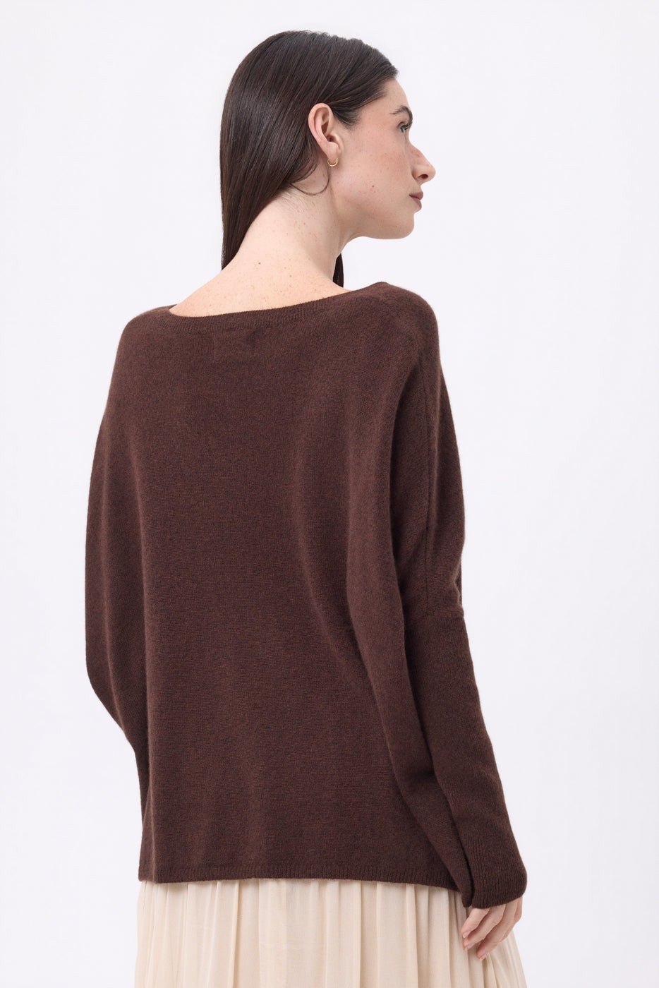 Pull Col V Poncho Celeste - Marron Chocolat - Femme - 100% Cachemire