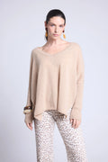 Pull Col V Poncho Celeste - Beige Creme - Femme