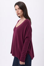 Jersey poncho de cuello en V Celeste - Lías de vino - Mujer