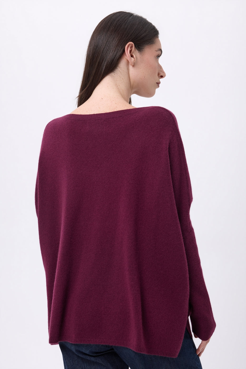 Jersey poncho de cuello en V Celeste - Lías de vino - Mujer