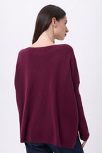 Jersey poncho de cuello en V Celeste - Lías de vino - Mujer