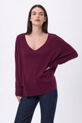 Jersey poncho de cuello en V Celeste - Lías de vino - Mujer