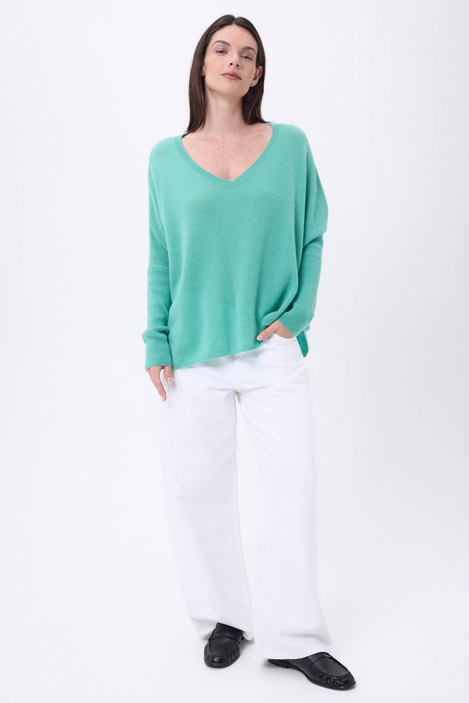 Ponchotrui met V-hals Celeste - Pastelgroen - Dames - 100% kasjmier