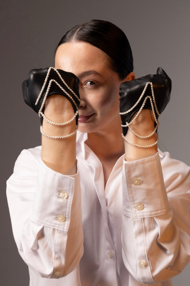 Gants Celeste Cuir Doublés Soie - Noir Tactile - Femme