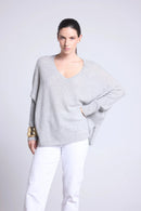 Pull Col V Poncho Celeste - Gris Clair - Femme