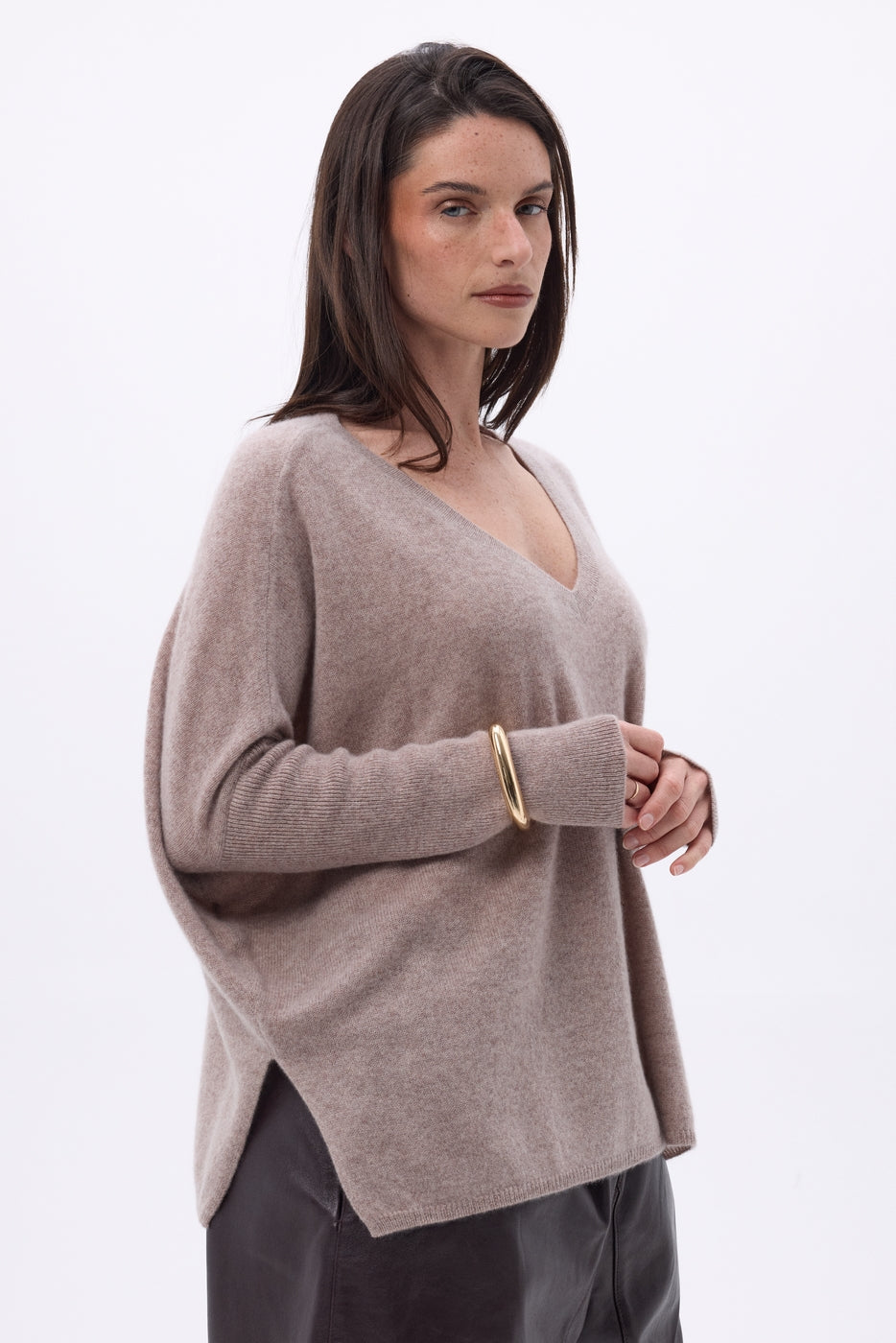 Pull Col V Poncho Celeste - Noisette - Femme