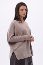 Pull Col V Poncho Celeste - Noisette - Femme