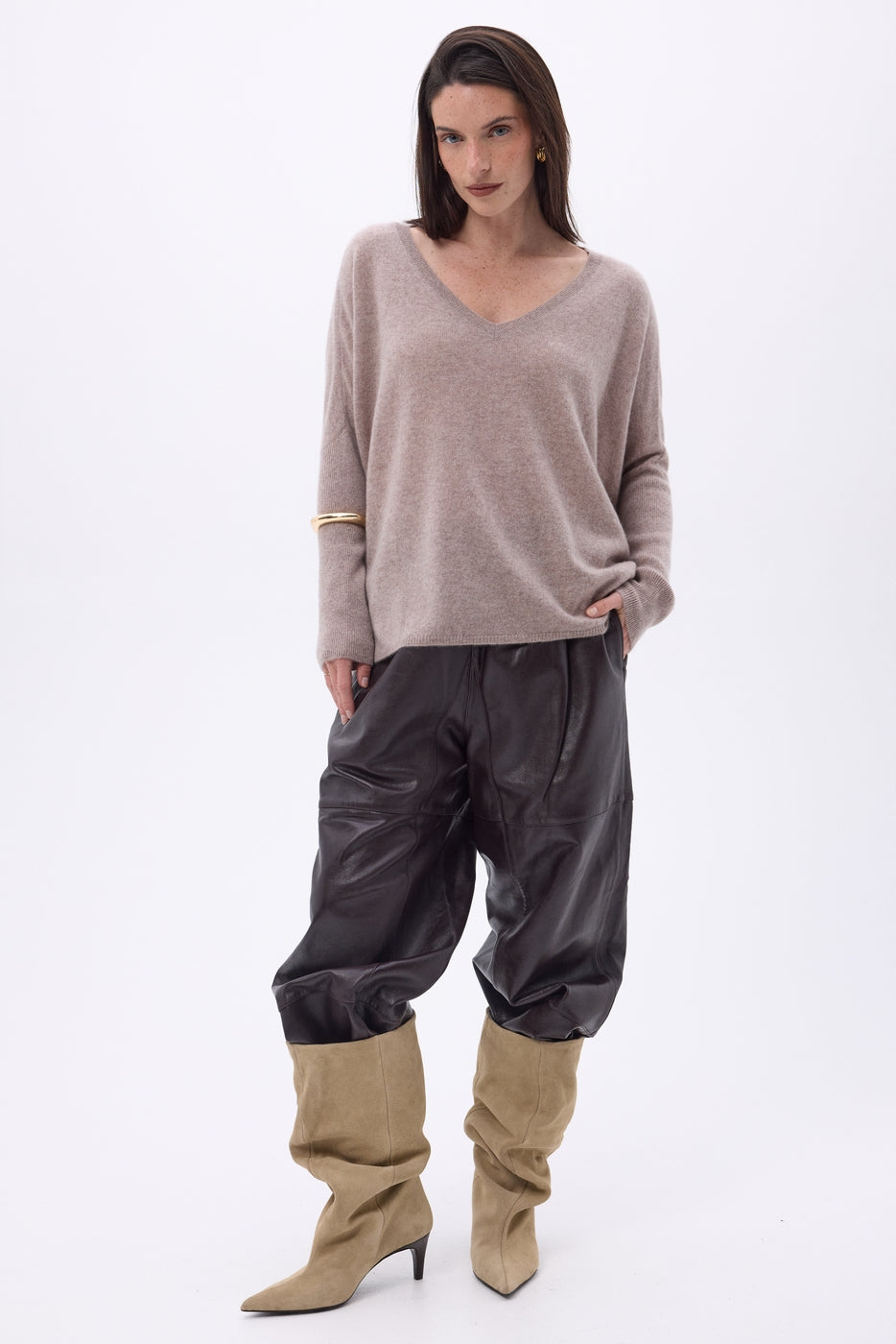 Pull Col V Poncho Celeste - Noisette - Femme