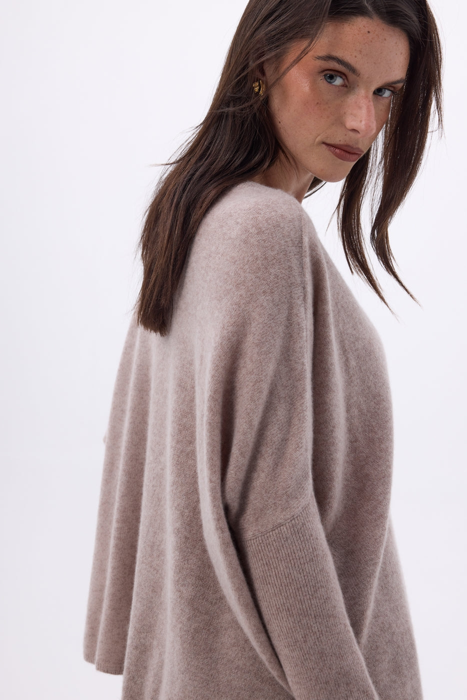 Pull Col V Poncho Celeste - Noisette - Femme