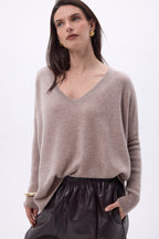 Pull Col V Poncho Celeste - Noisette - Femme