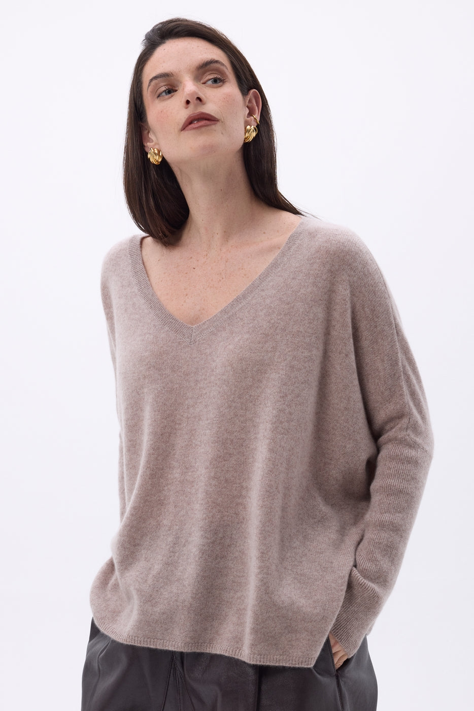 Pull Col V Poncho Celeste - Noisette - Femme