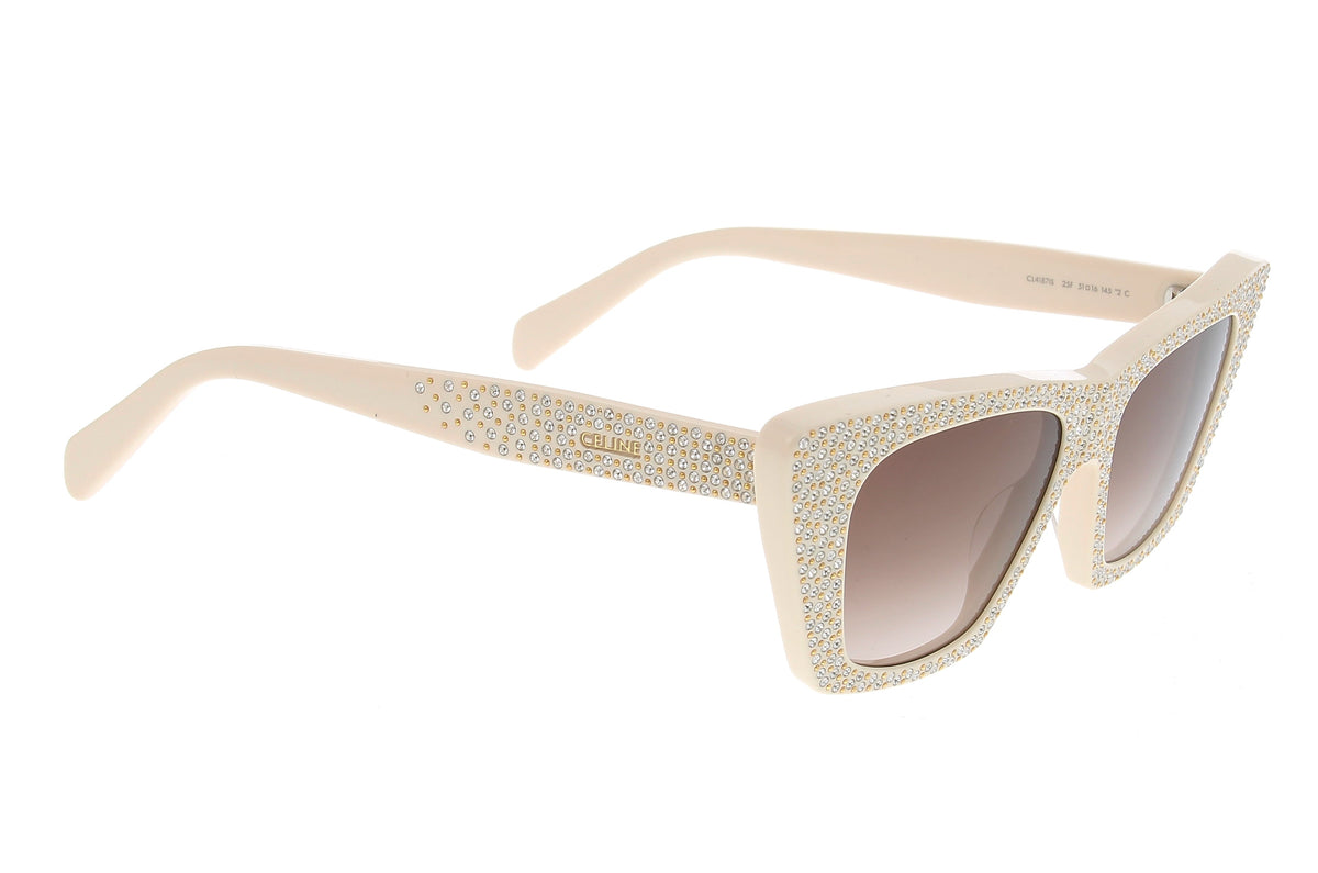 Luxury Eyewear – Lunettes De Soleil - Celine, lunettes de soleil papillon beiges ornées de strass, verres dégradés marron