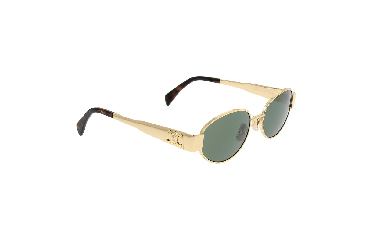 Luxury Eyewear – Zonnebrillen - Celine, ovale goudkleurige zonnebril met groen getinte glazen, zijaanzicht