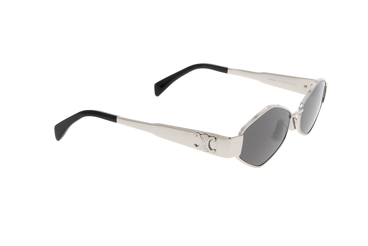 Luxury Eyewear – Lunettes De Soleil - Celine, lunettes de soleil argentées avec verres foncés, posées sur fond blanc