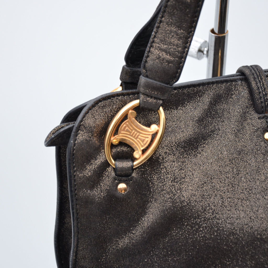 Céline Vintage Triomphe Logo Iridescent Faux Suede Bag