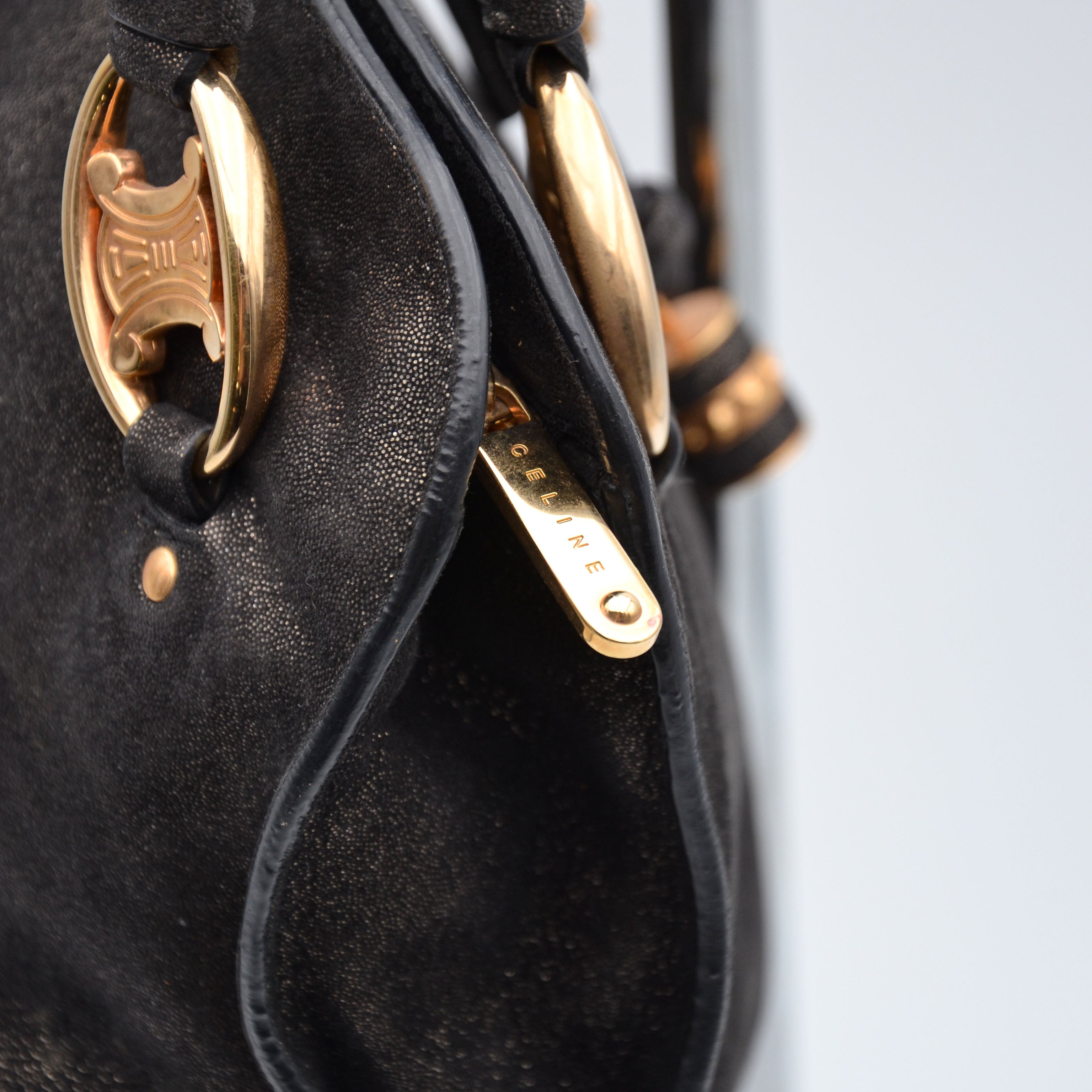 Céline Vintage Triomphe Logo Iridescent Faux Suede Bag