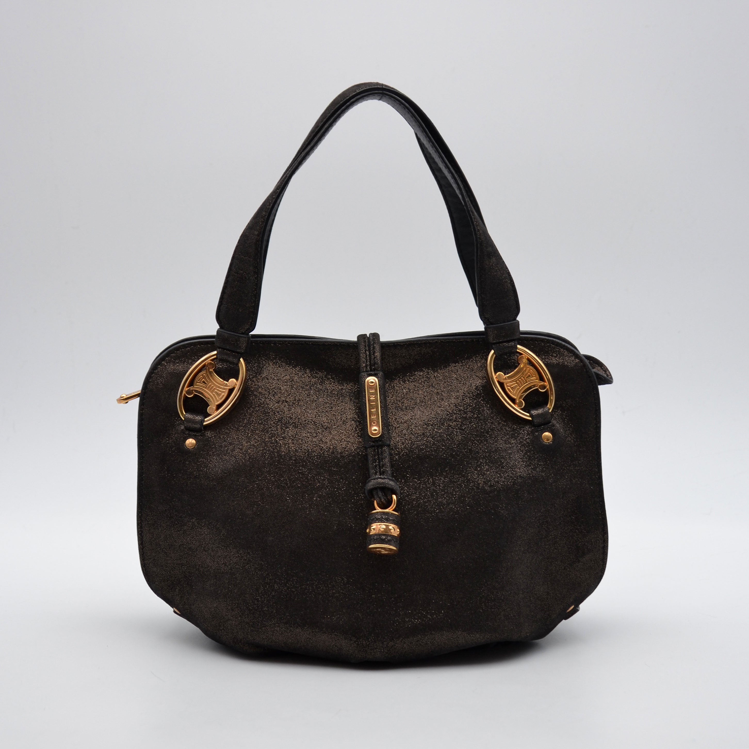 Céline Vintage Triomphe Logo Iridescent Faux Suede Bag