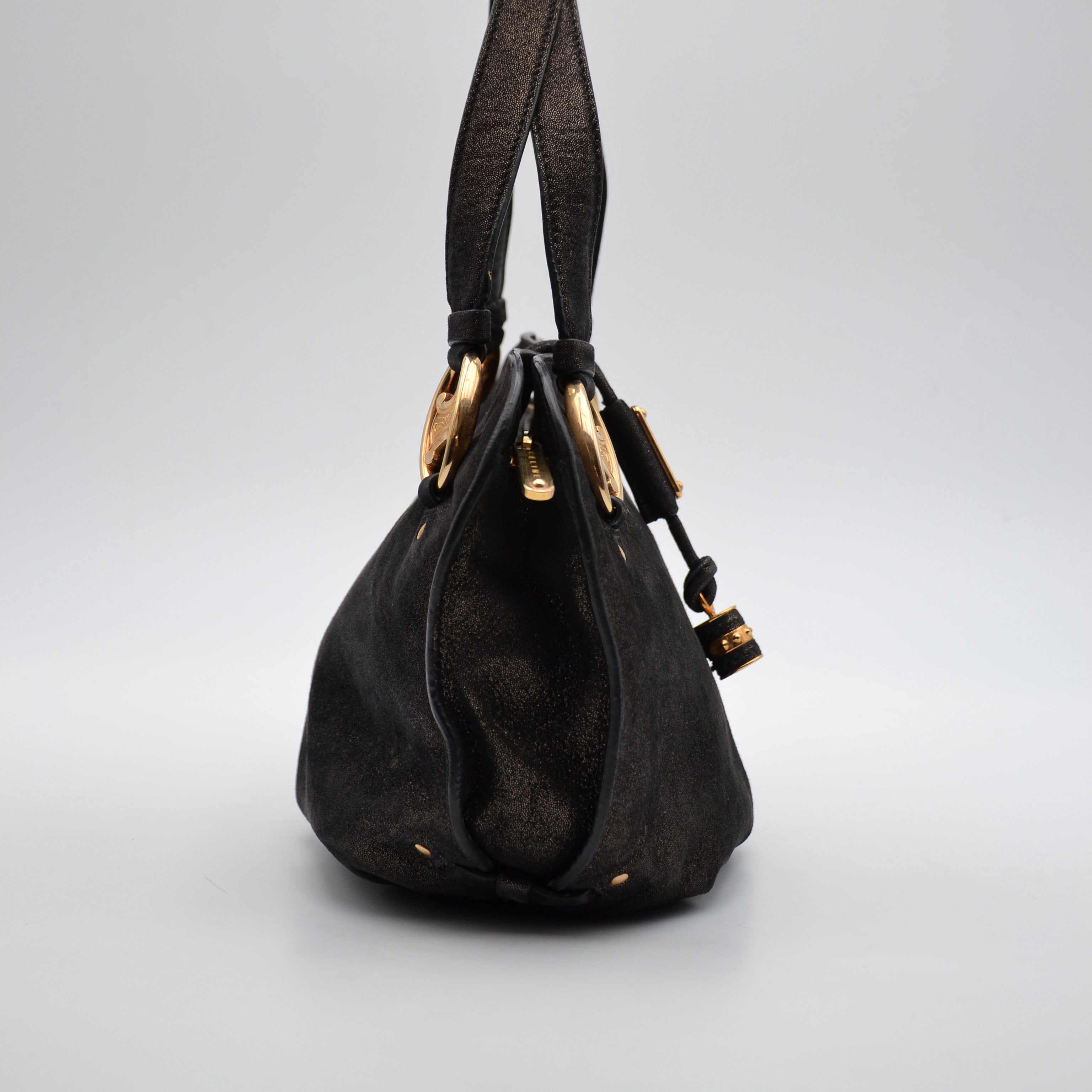 Céline Vintage Triomphe Logo Iridescent Faux Suede Bag