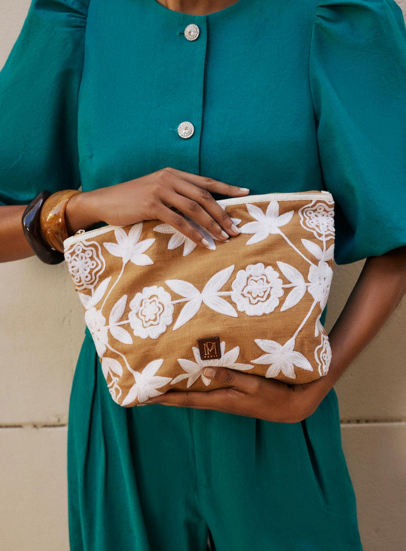 Pochette Eva Xl Broderie - Camel