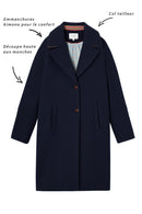 Manteau Esprit Pardessus En Drap De Laine Bleu Marine