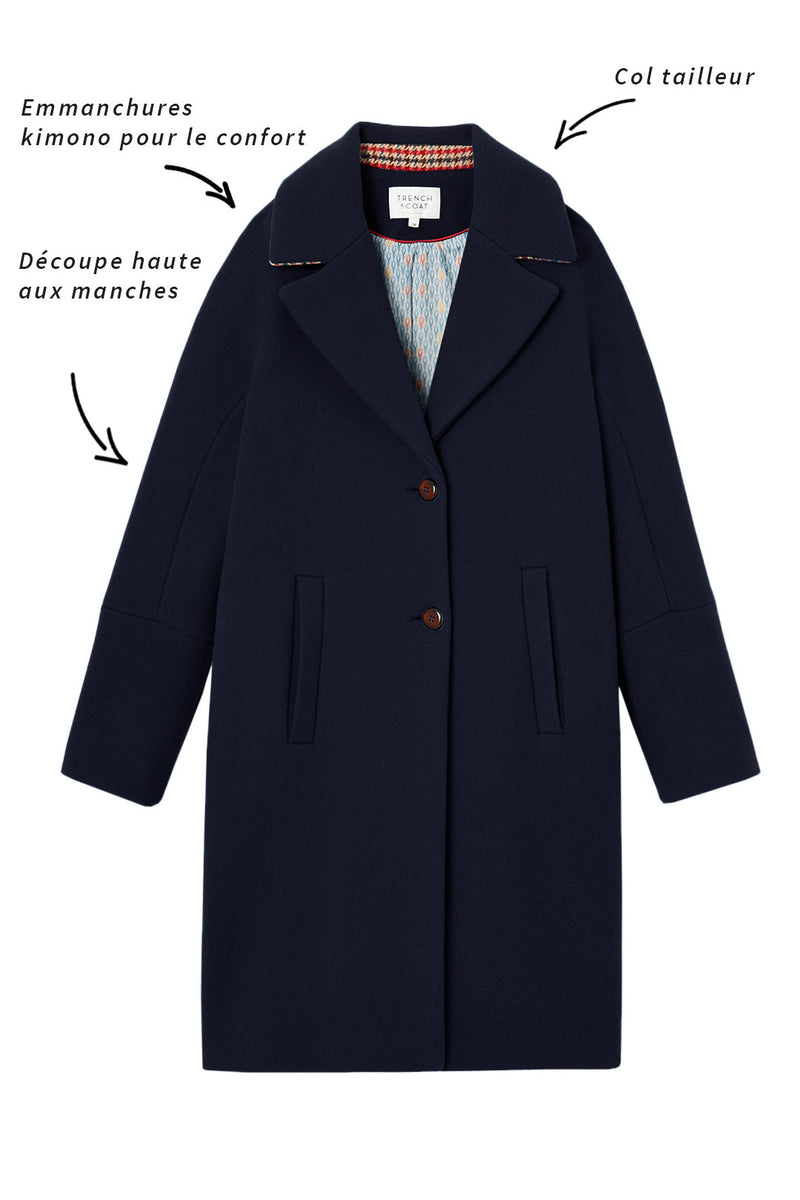 Manteau Esprit Pardessus En Drap De Laine Bleu Marine