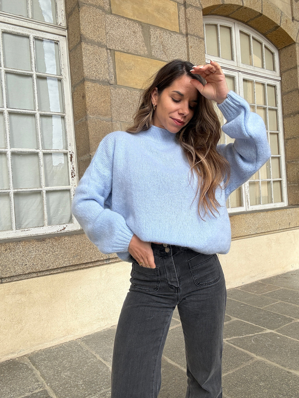 Hortense Crew-Neck Knitted Sweater Glacier Blue