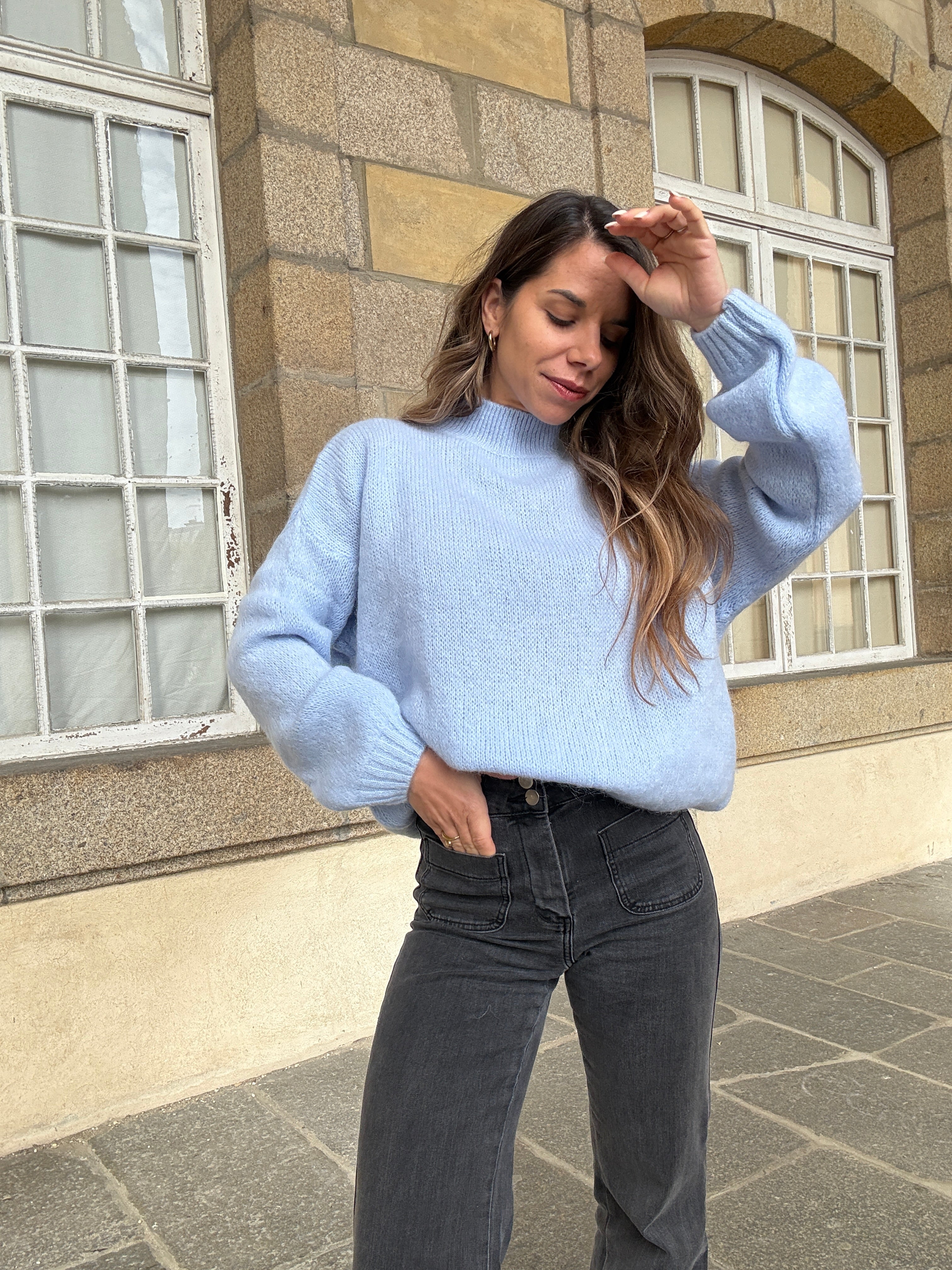Hortense Crew-Neck Knitted Sweater Glacier Blue