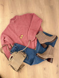 Jersey de punto de cuello redondo Hortense rosa empolvado